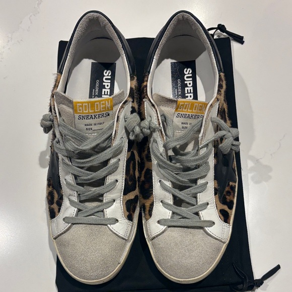Golden Goose White and Leopard Sneakers